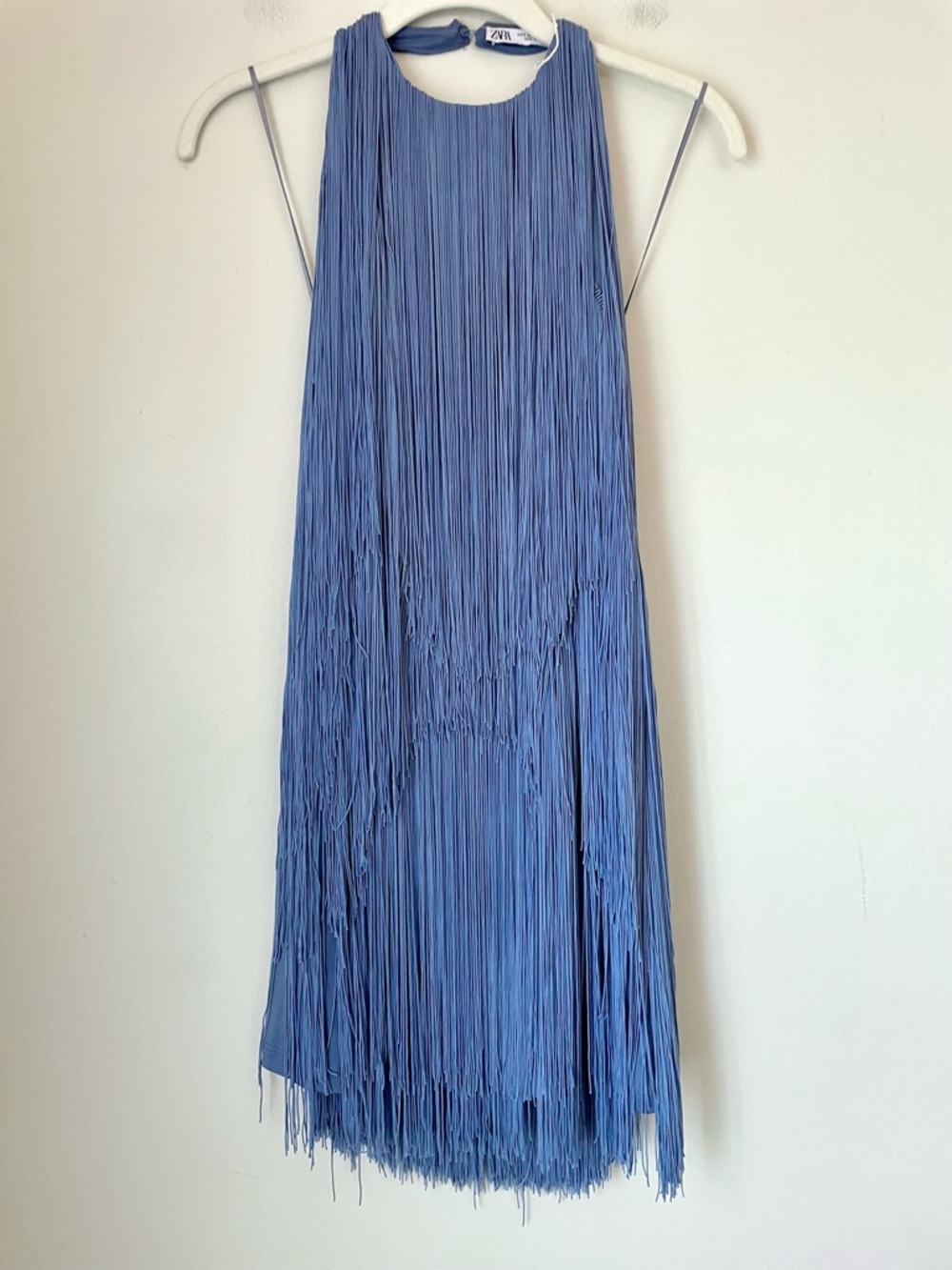 Rare Blogger Fave Zara Periwinkle Blue Fringe Halter Mini Dress Small - Picture 6 of 12